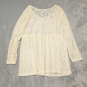 Vintage Jay Jacobs Top Womens Large Cream Crochet Lace Boho cottage  Made In USA